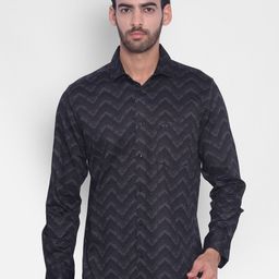 Crimsoune Club Slim Fit Chevron Printed Spread Collar Pure Cotton Casual Shirt-image-63