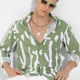Campus Sutra Sea Green Classic Abstract Printed Casual Shirt-image-30