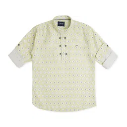CAVIO Boys Comfort Geometric Printed Roll Up Sleeves Pure Cotton Casual Shirt-image-17
