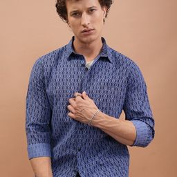 HIGHLANDER Slim Fit Geometric Printed Spread Collar Casual Shirt-image-73