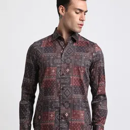 THE BEAR HOUSE Abstract Printed Slim Fit Pure Cotton Casual Shirt-picture-41