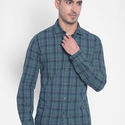 Crimsoune Club Slim Fit Tartan Checked Spread Collar Pure Cotton Casual Shirt-image-92