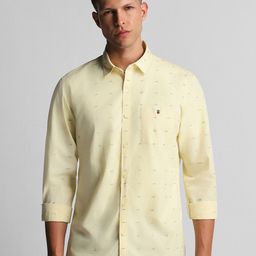Louis Philippe Jeans Spread Collar Slim Fit Opaque Printed Cotton Casual Shirt-image-95