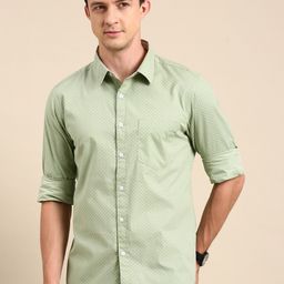 Joven Slim Fit Geometric Printed Spread Collar Long Sleeves Cotton Casual Shirt-image-61