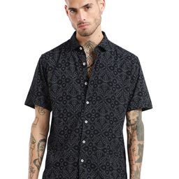 Banana Club Slim Fit Ethnic Motifs Printed Spread Collar Short Sleeves Casual Shirt-image-107