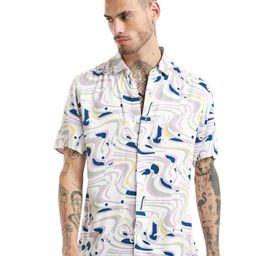 Banana Club Slim Fit Abstract Printed Spread Collar Short Sleeves Casual Shirt-picture-35