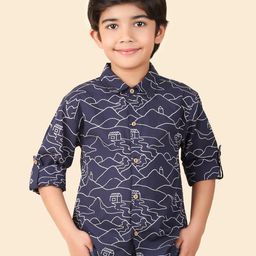 Fabindia Boys Abstract Printed Cotton Spread Collar Curved Casual Shirt-10