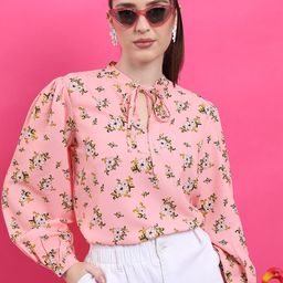 KETCH Floral Printed Tie-Up Neck Shirt Style Top-picture-17