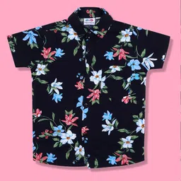 Superminis Boys Standard Floral Printed Spread Collar Curved Casual Shirt-25