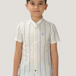 One Friday Boys Classic Striped Mandarin Collar Cotton Casual Shirt-image-97