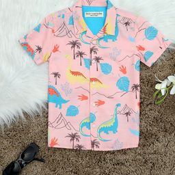 The Lion and The Fish Boys Comfort Printed Cuban Collar Casual Shirt-image-60
