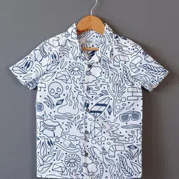 The Lion and The Fish Boys Comfort Printed Cuban Collar Casual Shirt-picture-37