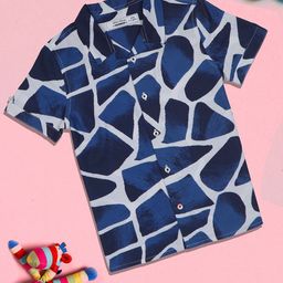 The Lion and The Fish Boys Comfort Printed Cuban Collar Casual Shirt-54