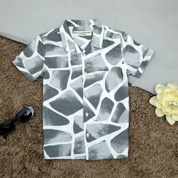 The Lion and The Fish Boys Comfort Printed Cuban Collar Casual Shirt-31