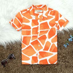 The Lion and The Fish Boys Comfort Printed Cuban Collar Casual Shirt-image-81