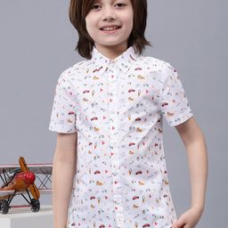 One Friday Boys Conversational Printed Spread Collar Cotton Casual Shirt-15