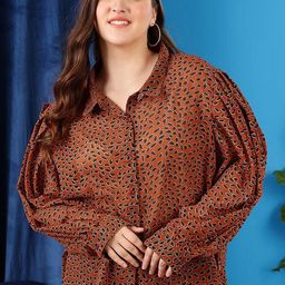 CURVY STREET Abstract Printed Puff Sleeves Shirt-picture-27
