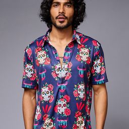 GO DEVIL Skull Printed Spread Collar Casual Shirt-image-52
