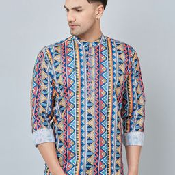Armaan Ethnic Relaxed Fit Geometric Printed Band Collar Cotton Casual Shirt-image-62
