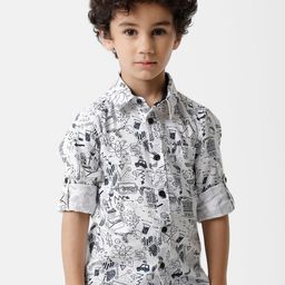 KATE & OSCAR Boys White Standard Printed Pure Cotton Casual Shirt-image-94