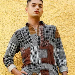 Campus Sutra Brown Classic Fit Abstract Printed Cotton Casual Shirt-image-0