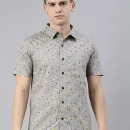 Joven Men Grey Slim Fit Printed Cotton Casual Shirt-image-54