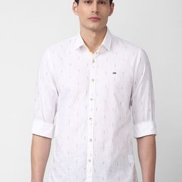 Peter England Casuals Men White Pure Cotton Slim Fit Printed Conversational Casual Shirt-image-43