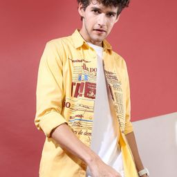 HIGHLANDER Men Yellow Slim Fit Printed Casual Shirt-picture-2