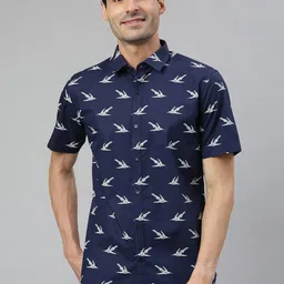 MR BUTTON Men Blue & Off White Smart Slim Fit Printed Casual Shirt-image-40