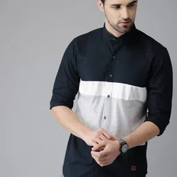 Campus Sutra Men Blue & White Colourblocked Casual Shirt-picture-7