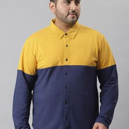 Instafab Plus Men Mustard Yellow Classic Opaque Colourblocked Casual Shirt-18