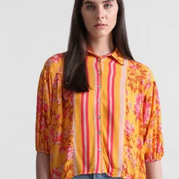 ONLY Floral Printed Puff Sleeves Gathered Spread Collar Casual Shirt-picture-52