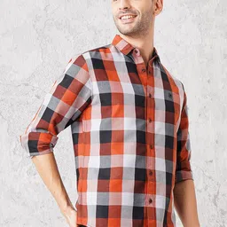 The Indian Garage Co Men Rust Red & Black Checked Pure Cotton Casual Shirt-3
