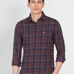 U.S. Polo Assn. Denim Co. Men Brown Slim Fit Checked Pure Cotton Casual Shirt-image-20