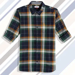 U.S. Polo Assn. Kids Boys Navy Blue & Green Checked Pure Cotton Casual Shirt-image-68