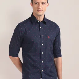 U S Polo Assn. Micro Ditsy Printed Spread Collar Pure Cotton Casual Shirt-image-9