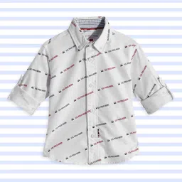 U.S. Polo Assn. Kids Boys White Brand Logo Printed Pure Cotton Casual Shirt-image-82