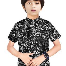 MADE IN THE SHADE Boys Band Collar Abstract Printed Cotton Casual Shirt-image-89