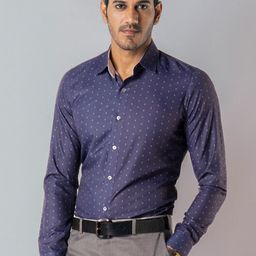 Bubber Blu Relaxed Fit Textured Self Design Chambray Weaved Opaque Formal Shirt-image-69