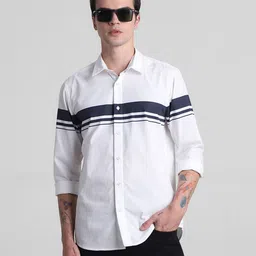 Jack & Jones Slim Fit Horizontal Striped Pure Cotton Casual Shirt-image-87