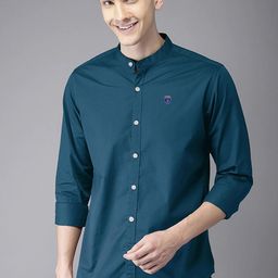 FUBAR Slim Fit Band Collar Long Sleeves Casual Shirt-image-7