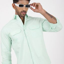 Greenfibre Solid Cutaway Collar Slim Fit Cotton Casual Shirt-picture-42