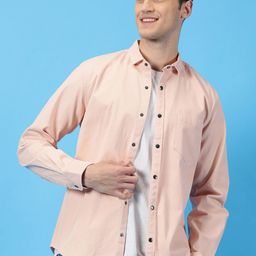 Mast & Harbour Peach Coloured Classic Slim Fit Long Sleeves Twill Casual Shirt-image-23