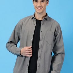 Mast & Harbour Grey Classic Slim Fit Spread Collar Casual Shirt-image-46