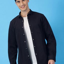 Mast & Harbour Navy Blue Classic Slim Fit Spread Collar Casual Shirt-image-28