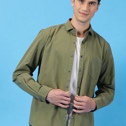 Mast & Harbour Green Classic Slim Fit Long Sleeves Twill Casual Shirt-image-81