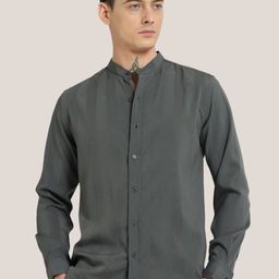 Banana Club Men Slim Fit Band Collar Casual Solid Shirt-picture-16