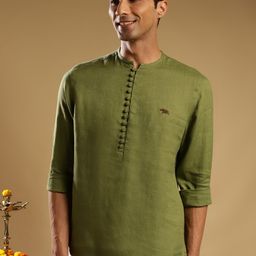 Andamen Cuffed Sleeves Linen Straight Kurta-image-14