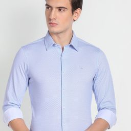Arrow Self Design Micro Ditsy Spread Collar Slim Fit Opaque Knitted Formal Shirt-image-6
