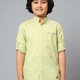 Cantabil Boys Mandarin Collar Roll-Up Sleeves Cotton Curved Casual Shirt-image-38